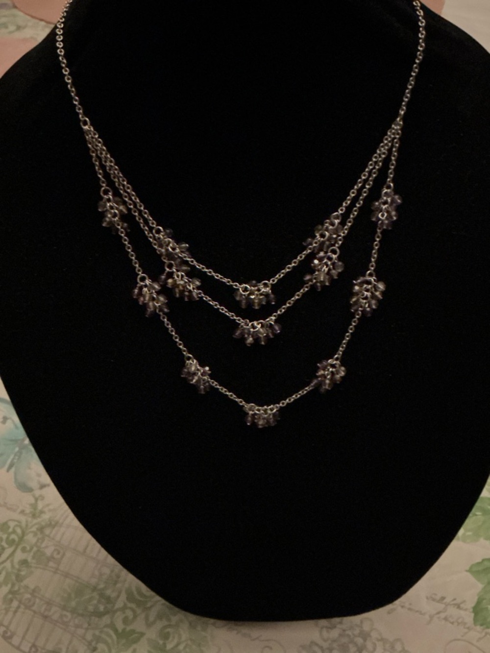 Coldwater Creek Silver Multi-Layer Floral Charm Necklace 24 inch 3 in ex